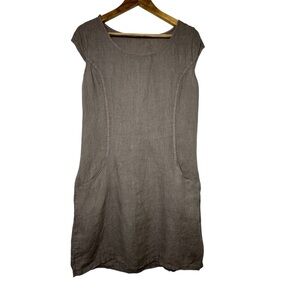 Lungo L’arno Made in Italy 100 % Linen Taupe/Fango Sleeveless Dress Size S